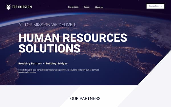 Landing page of the TOP MISSION translation agency